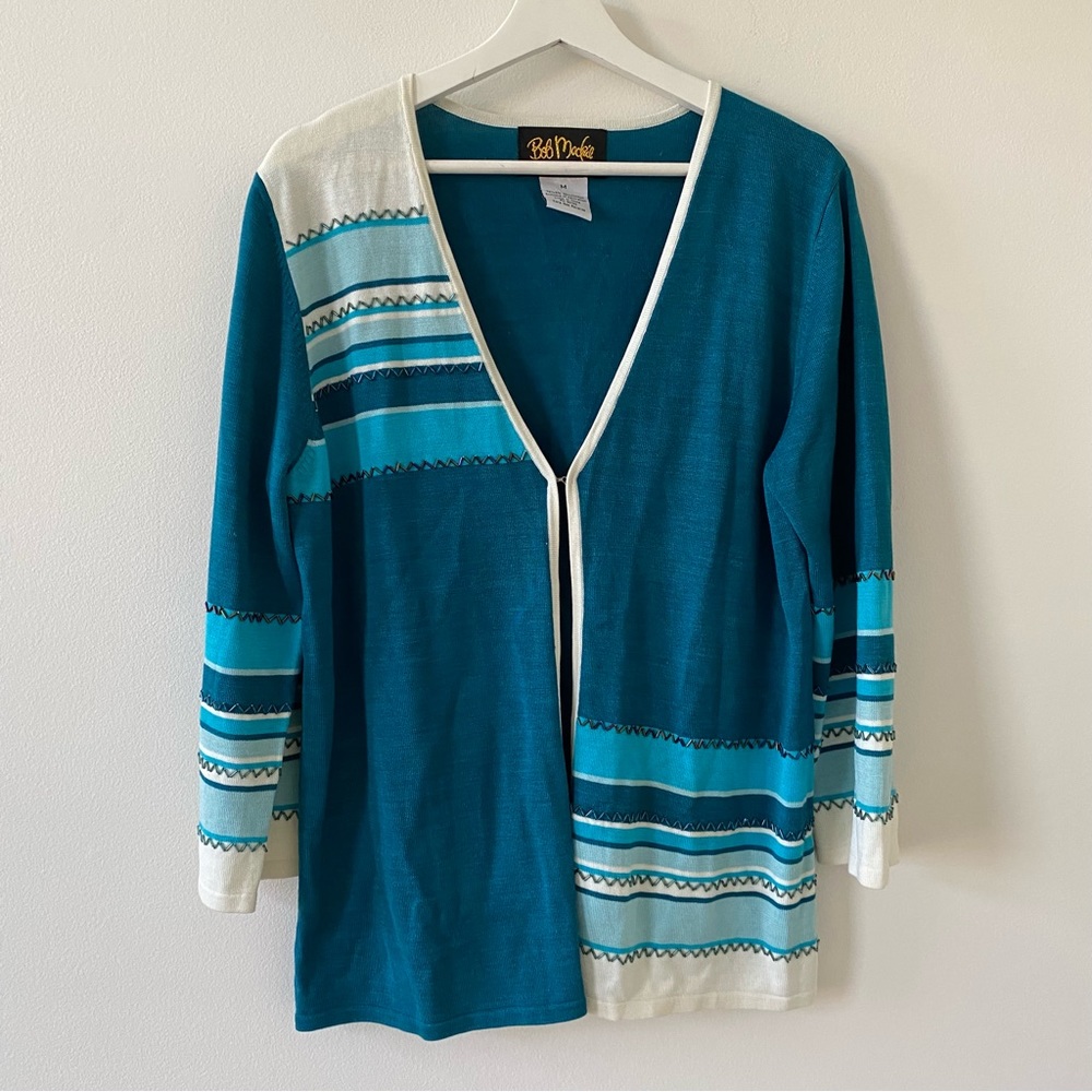 Bob Mackie Wearable Art Women’s Silk Sweater Cardigan Blue EUC